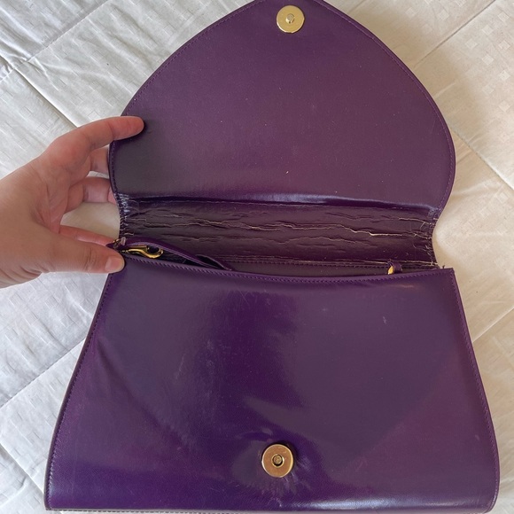 Vintage 80s Genuine Leather Snakeskin Crossbody Clutch Bag OS Purple Multi - Picture 4 of 16